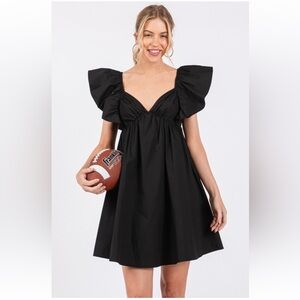 065. Ruffle Puff Shoulder Dress in black